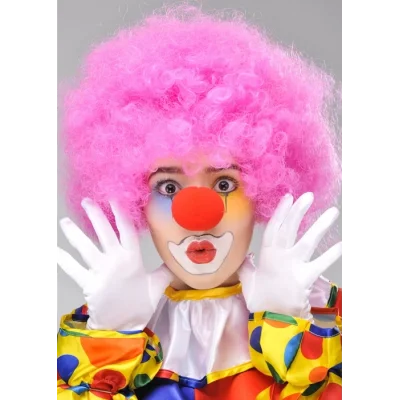  Pembe Renk Kıvırcık Afro Bonus Peruk Takma Saç ve Kırmızı Burun Seti