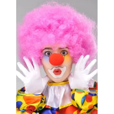  Pembe Renk Kıvırcık Bonus Peruk ve Kırmızı Burun Seti