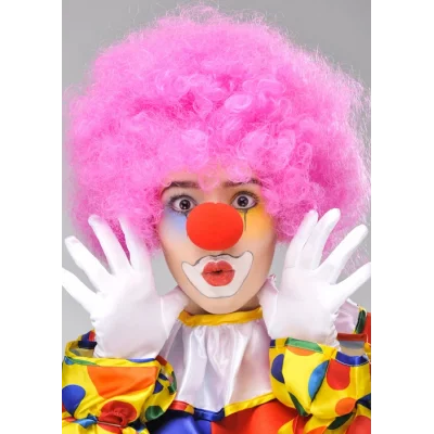 BUĞZ Pembe Renk Kıvırcık Bonus Peruk ve Kırmızı Burun Seti