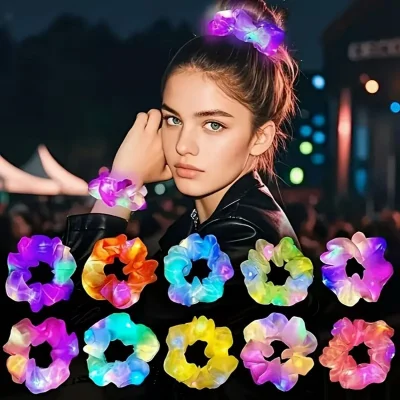 BUĞZ Pembe Renk Led Işıklı Lastikli Saç Tokası - 3 Modlu Festival & Parti Saç Tokası