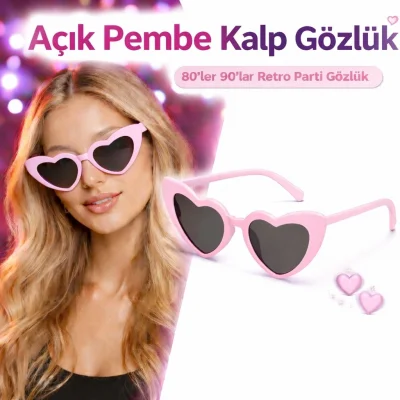 BUĞZ Pembe Retro Kalp Gözlük – 80’ler 90’lar Stil Parti Gözlüğü