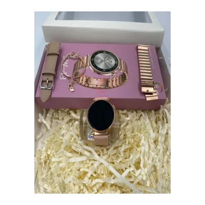 BUĞZ Pembe Rose Gold Kasa ve Silikon Kordonlu Kadınlar İçin Akıllı Saat, AMOLED Ekran ve NFC Özellikli
