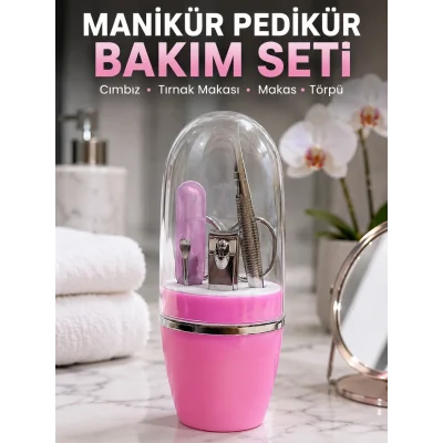 BUĞZ Pembe Tırnak Bakım Seti Cımbız Makas Tırnak Makası ve Törpü İçeren Kit