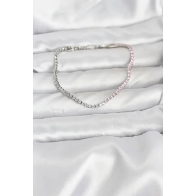 BUĞZ Pembe ve Beyaz Zirkon Taşlı Gümüş Renk Su Yolu Kadın Bileklik