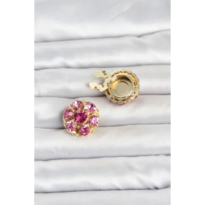 BUĞZ Pembe Zirkon Taşlı Düğme veya Manşet Broşu