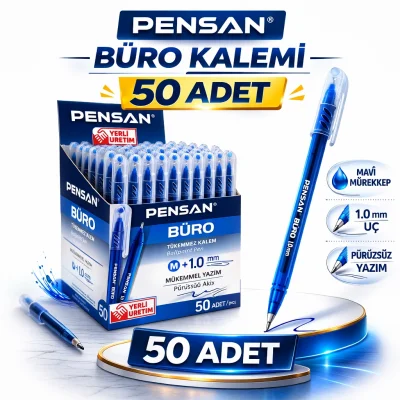 BUĞZ Pensan Büro Tükenmez Kalem 1.0 mm Mavi 50 Adet