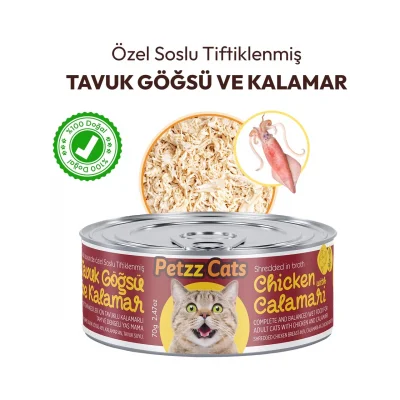 BUĞZ Petzzcats Tavuk & Kalamar Konserve Kedi Maması 1 Adet 70 gr
