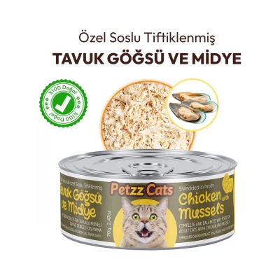 BUĞZ Petzzcats Tavuk & Midye Konserve Kedi Maması 1 Adet 70 gr