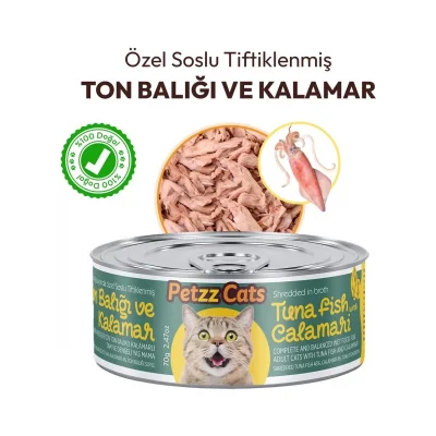 BUĞZ Petzzcats Ton Balığı & Kalamar Konserve Kedi Maması 1 Adet 70 gr