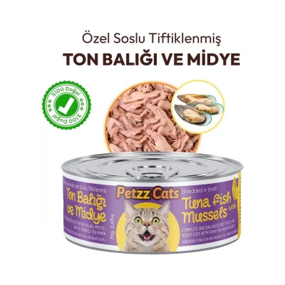 BUĞZ Petzzcats Ton Balığı & Midye Konserve Kedi Maması 1 Adet 70 gr