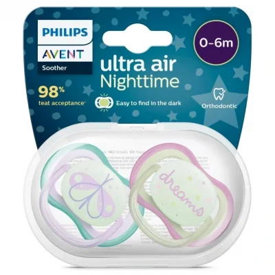 BUĞZ Philips Avent Ultra Air Night Karanlıkta Parlar Gece Emziği 0-6 ay Kız SCF376/19