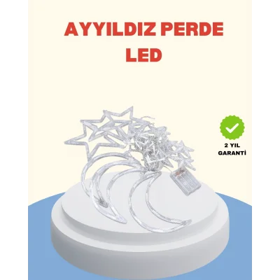 BUĞZ Pilli Çalışan Yıldız Ay Perde Led Işık 2 Modlu Dekorasyon