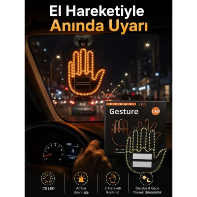 BUĞZ Pilli Led Işık Araç Camı İçin Uzaktan Kumandalı El Simgesi