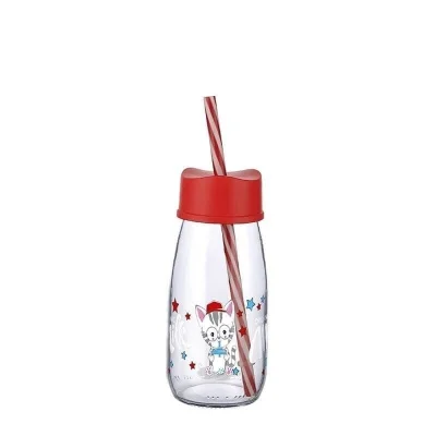 BUĞZ Pipetli Su Ve Süt Şişesi Cam 250 ML - Kırmızı