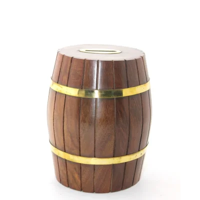 BUĞZ Pirinç Ahşap Fıçı Kumbara 15 Cm Wb538