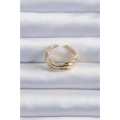 BUĞZ Pirinç Altın Renk Kıvrımlı Ayarlanabilir Yüzük - Lisinya