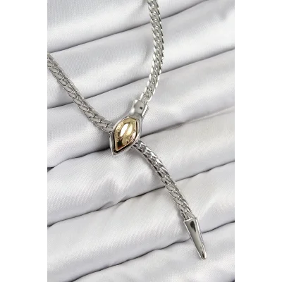 BUĞZ Pirinç Asansörlü Yılan Model Gümüş Renk Kadın Kolye