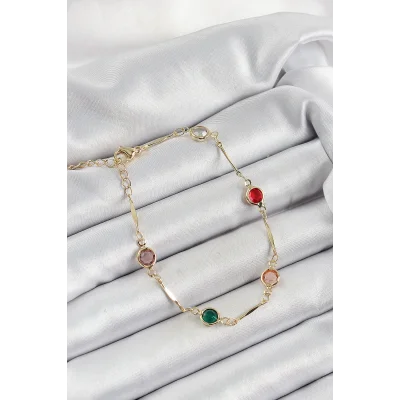 BUĞZ Pirinç Asorti Model Gold Renk Zirkon Taşlı Kadın Bileklik