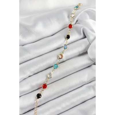 BUĞZ Pirinç Asorti Model Gold Renk Zirkon Taşlı Kadın Bileklik - Lisinya