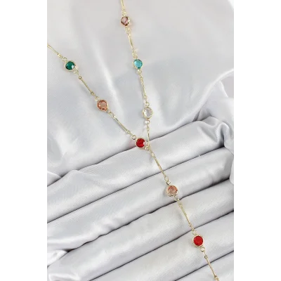 BUĞZ Pirinç Asorti Model Gold Renk Zirkon Taşlı Y Kolye