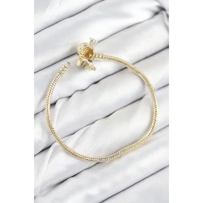 BUĞZ Pirinç Charm Zirkon Taşlı Taç Model Gold Renk Kadın Bileklik - Lisinya