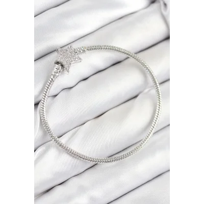 BUĞZ Pirinç Charm Zirkon Taşlı Yıldız Model Gümüş Renk Kadın Bileklik