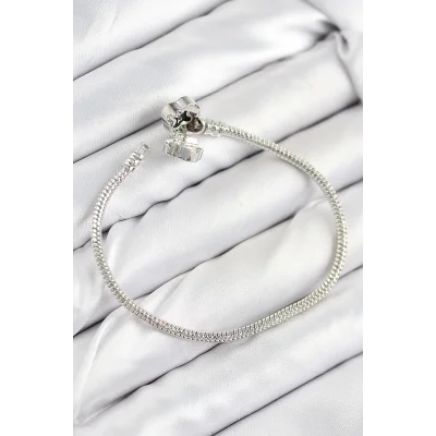 BUĞZ Pirinç Charm Zirkon Taşlı Yonca Model Gümüş Renk Kadın Bileklik - Lisinya