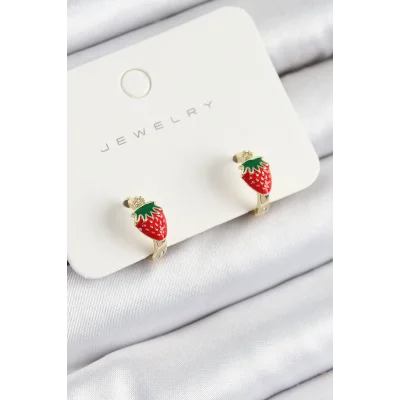 BUĞZ Pirinç Çilek Model Gold Renk Çocuk Küpe