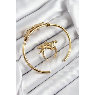 BUĞZ Pirinç Deniz Yıldızı Model Gold Renk Bileklik Yüzük Set - Lisinya