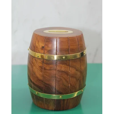 BUĞZ Pirinç Detaylı Fıçı Kumbara Model 4