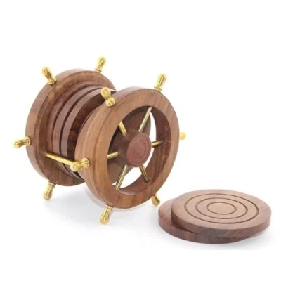  Pirinç Dümenli Ahşap Bardak Altı