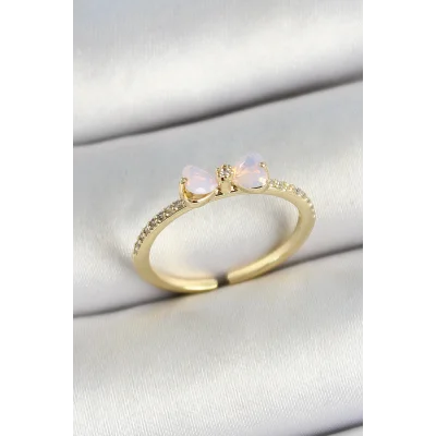 BUĞZ Pirinç Fiyonk Figürlü Zirkon Taşlı Gold Renk Ayarlanabilir Kadın Yüzük