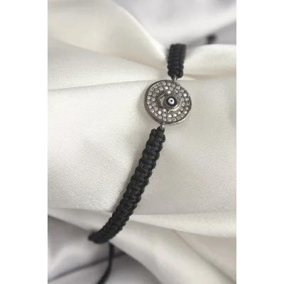 BUĞZ Pirinç Füme Renk Zirkon Taşlı Nazar Boncuk İşleme Makrome Asansörlü Model Kadın Bileklik