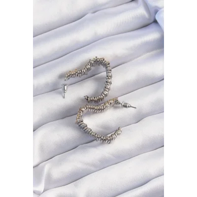 BUĞZ Pirinç Gold Gümüş Renkli Tırtıklı Kalp Küpe