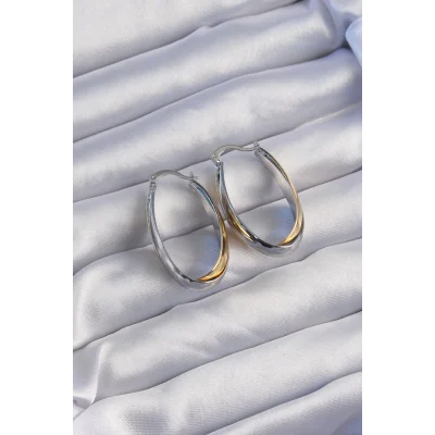 BUĞZ Pirinç Gold Gümüş Renkli Uzun Kıvrımlı Küpe - Lisinya