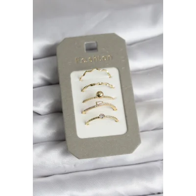 BUĞZ Pirinç Gold Renk 5li Yüzük Seti