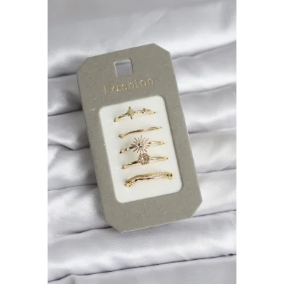 BUĞZ Pirinç Gold Renk 5li Yüzük Seti