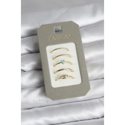 BUĞZ Pirinç Gold Renk 5li Yüzük Seti