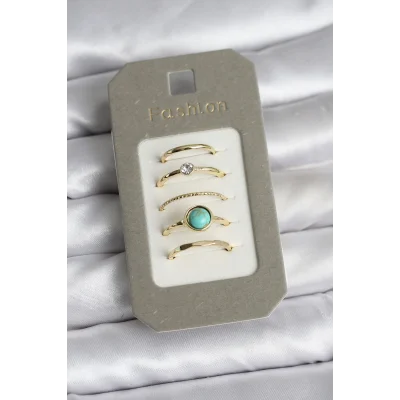 BUĞZ Pirinç Gold Renk 5li Yüzük Seti