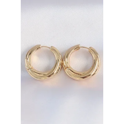 BUĞZ Pirinç Gold Renk Asimetrik Kıvrım Küpe