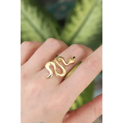 BUĞZ Pirinç Gold Renk Ayarlanabilir Yılan Yüzük