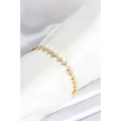 BUĞZ Pirinç Gold Renk Balık Sırtı Model Zirkon Taşlı Kadın Bileklik