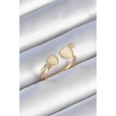 BUĞZ Pirinç Gold Renk Beyaz Mineli Kalp Model Kadın Yüzük