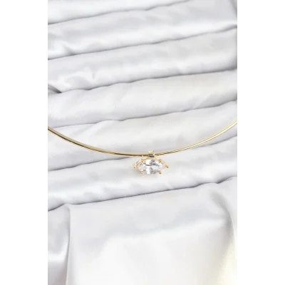 BUĞZ Pirinç Gold Renk Choker Model Zirkon Taşlı Kadın Kolye - Lisinya