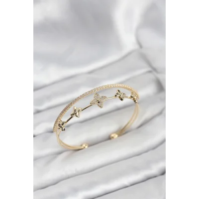 BUĞZ Pirinç Gold Renk Çiçek Model Kadın Bileklik