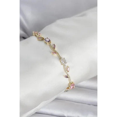 BUĞZ Pirinç Gold Renk Çiçek Sarmaşık Model Kadın Bileklik