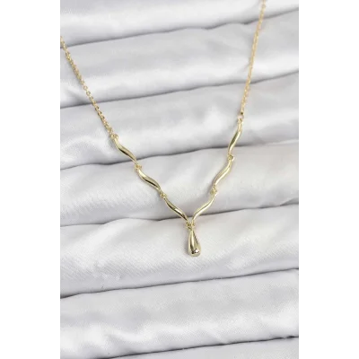 BUĞZ Pirinç Gold Renk Damla Model Kadın Kolye