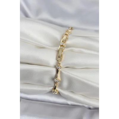 BUĞZ Pirinç Gold Renk Damla Model Zirkon Taşlı Kadın Bileklik - BUĞZ