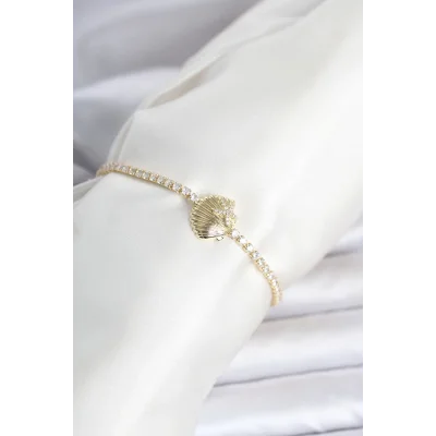 BUĞZ Pirinç Gold Renk Deniz Kabuğu Model Su Yolu Kadın Bileklik