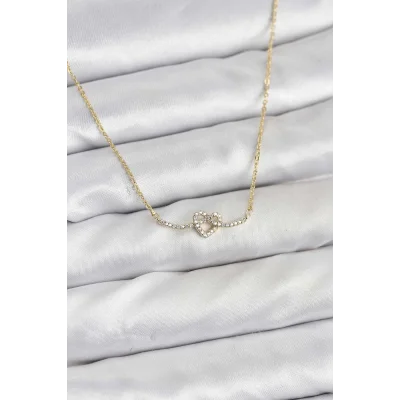 BUĞZ Pirinç Gold Renk Düğüm Kalp Model Kadın Kolye